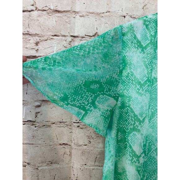 Judith March Dress Womens Large Turquoise Snakeskin Print Flowy Flutter Sleeve - Picture 4 of 12